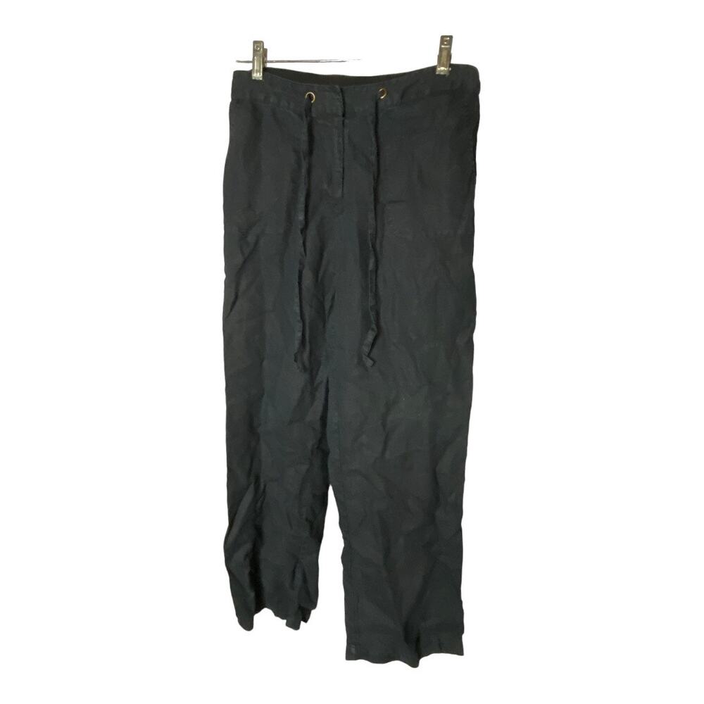 Linen by Charter Club Women's Size Small Pants Black Relaxed Fit Drawstring
